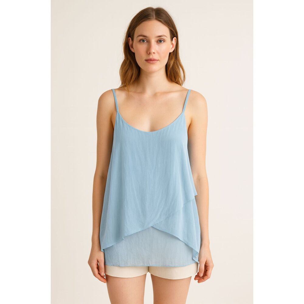 100% Silk Sequin Detail Hi-low Cami Top Sky Blue Nicole S